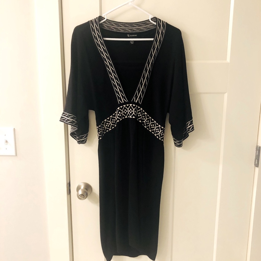 Black Sweater Dress with Ivory Detail- Size M